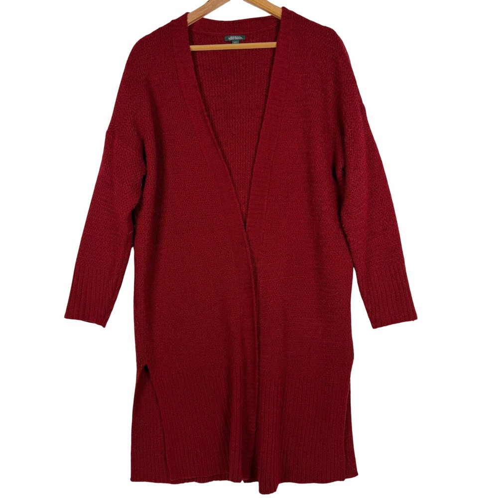 Wild Fable Womens Longline Open Front Cardigan Burgundy Red Knit Sweater Large